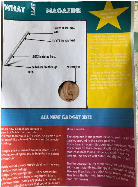 DenbighHighSch's tweet image. More great English work from Grace - some of her spy project.  Da iawn Grace! #LockdownWork #IndependentLearning #BelieveExceed