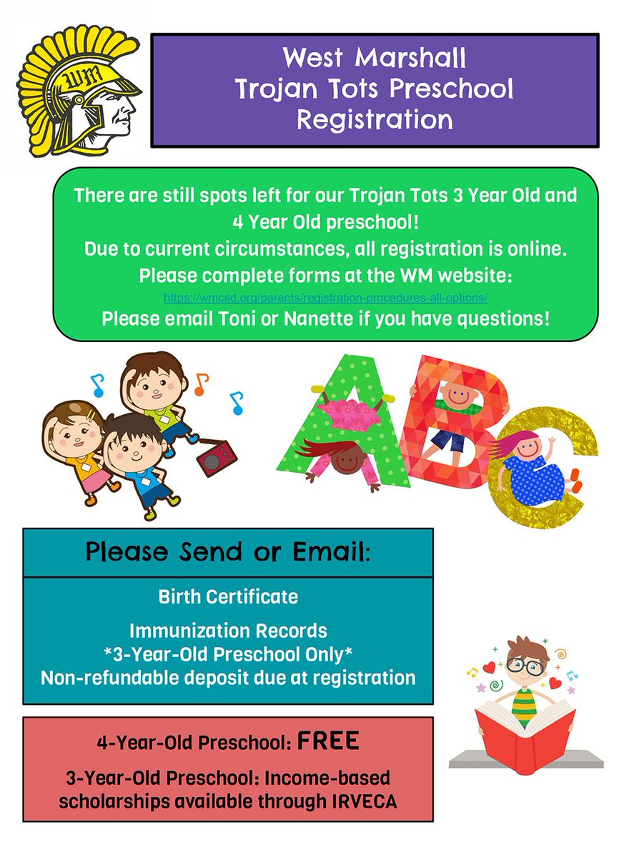 MidIowaEnterpri's tweet photo. Trojan Tots Preschool info! https://t.co/Z3hmpb68ll
