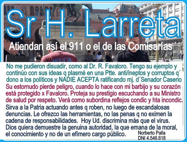 NorbertoPalla's tweet photo. #coronavirus Comprenda mi forzado escrito que daría lugar a hojas, explicando de varios temas, hasta el infame sobreprecio de insumos para afrontar una pandemia, la cadena de responsabilidades y los que no se denunciaron. Tel (011)155_486-4111 https://t.co/di5lQpCOu3