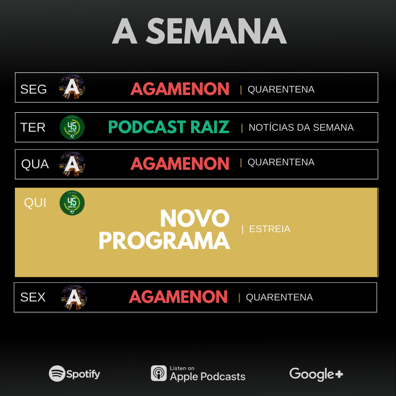 Podcast45's tweet photo. Hora de atualizar a nossa agenda semanal de podcasts - com direito a estreia na programação. Isso mesmo. Temos um programa novo na agulha para ser lançado. Na gravação do #Raiz vamos trazer os primeiros spoilers do que está por vir. https://t.co/i5WuMVjSdD