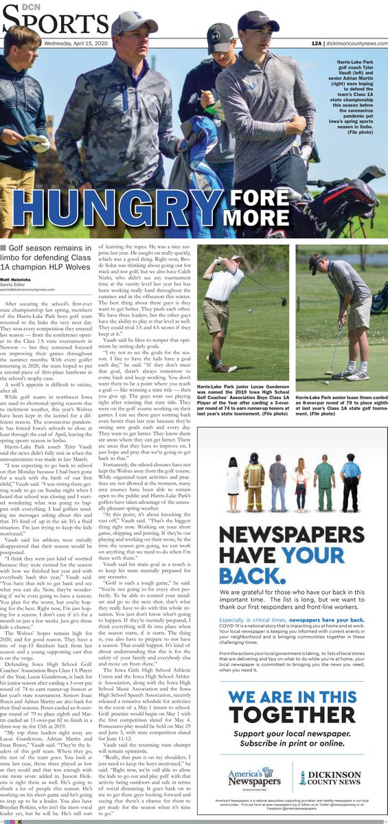 When I wrote this feature last week, I knew it was likely that the Wolves would not get the opportunity to defend their state golf championship. While that is now a reality, it still doesn't feel real.

It's little consolation, but you're all champs in my book.