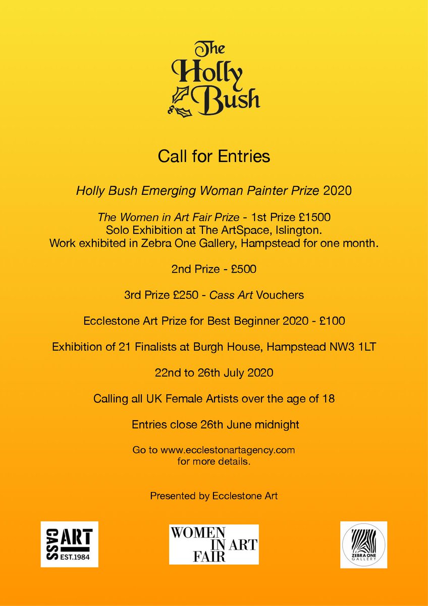 Calling all woman painters, we are open for entries! Thank you to the generosity of <a href="/WomenInArtFair/">Women In Art Fair</a>, <a href="/zebra1gallery/">Zebra One Gallery</a>, <a href="/CASSART1984/">Cass Art</a> &amp; Dame Emma Thompson for supporting the prize to go ahead! For more information visit: bit.ly/hbpaintingprize.

#callforartists #womensart #artprize