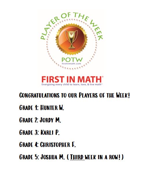 StaceyFJones's tweet photo. Our PPES Panthers have solved over 1.4 million math problems on First in Math so far! Great job to our players and team of the week! Keep it up! @PtPleasantAACPS @AACPS_PK5Math https://t.co/ifIJfPNCW0