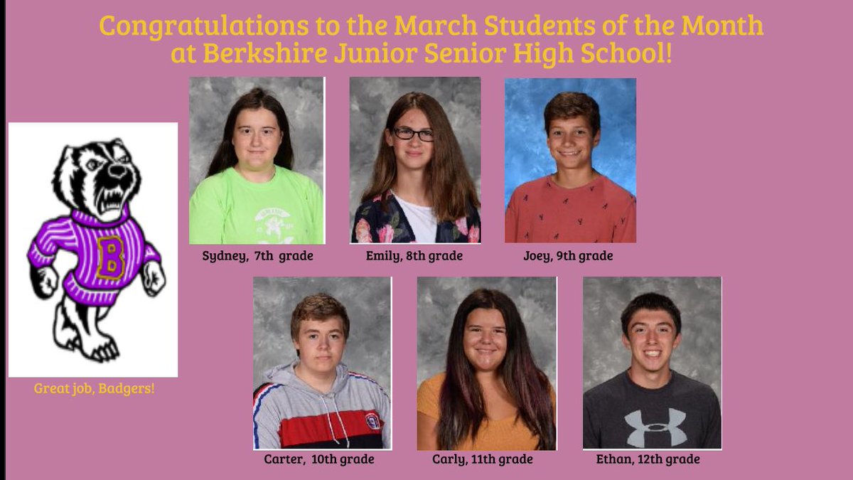 MJKingMEd's tweet image. Congratulations to our Berkshire Jr/Sr High School Students of the Month! @BHSguidance @Badger_News Making a difference, even from home!