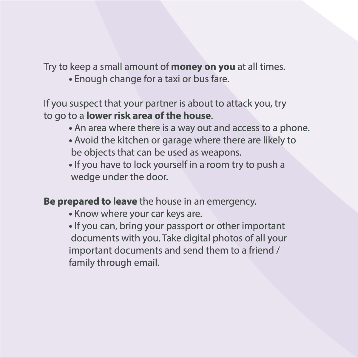 Some tips on making a safety plan.
