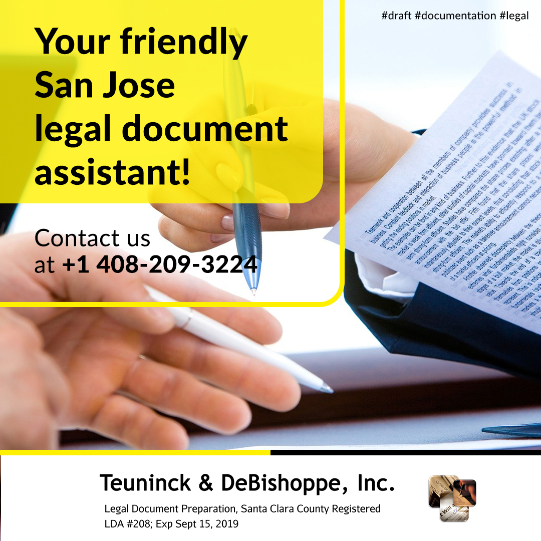 TeuninckL's tweet photo. Donโt suffer due to poor drafting and documentation! Come to the experts! Teuninck & DeBishoppe, your friendly San Jose legal document assistant! Call 408-209-3224 and fix an appt. or visit https://t.co/XP2dR4NzvB
#draft #documentation #legal #legaldocumentassistant #drafting https://t.co/hydyo3VRgT