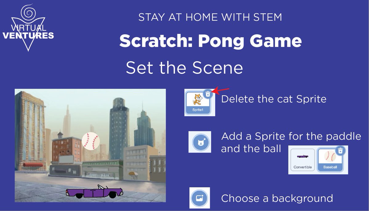 virtualventures's tweet photo. Today we're making a Pong Game in Scratch! #StayAtHomeWithSTEM Haven't used Scratch before? Check out our post about Scratch basics: https://t.co/lrHwH9KgHN https://t.co/ZFKA2T04lv