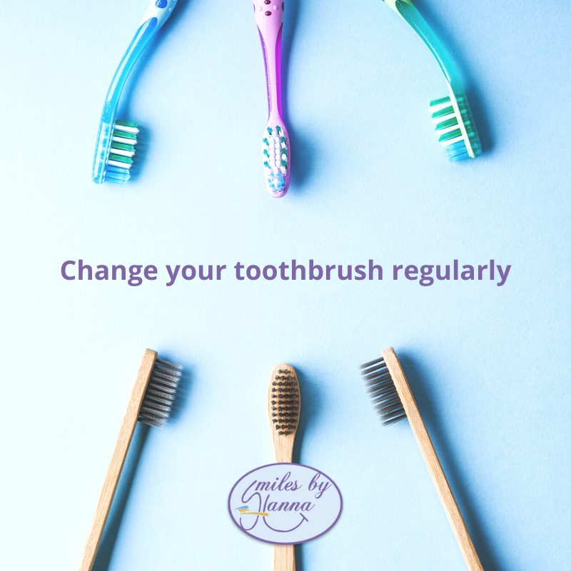 Dentist_Gilbert's tweet photo. Change your toothbrush at least every 3 months to prevent bacteria from building up on the bristles. Also, worn bristles lose their effectiveness and can eventually damage your gums. #SmilesByHanna https://t.co/HYjX3waHAh