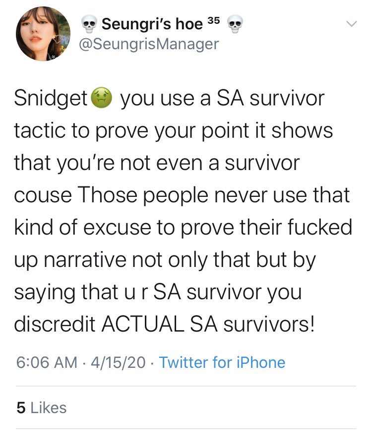 TW:// sexual assaulta receipt thread on how seungri stans have treated OT4 VIPs, i need baby VIPs to know the mindsets they might encounter from seungri stansand i need non-vips to understand that we're not all like this and in fact we're the ones facing the brunt of the bs
