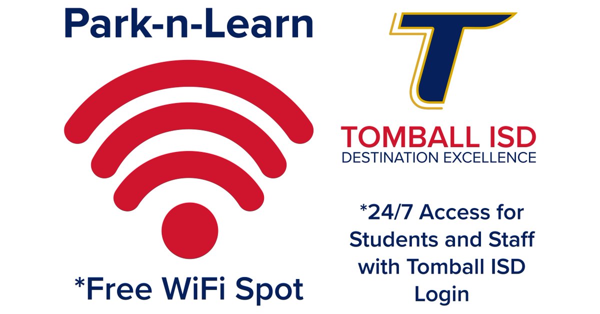 TomballISD's tweet photo. .@TomballISD Now Offers FREE Park-n-Learn WiFi access at 4 Campuses for Students and/or Staff!

24/7 access from the parking lot of these campuses: Oakcrest Intermediate, Tomball Junior High, Creekview Elementary, Rosehill Elementary #TISDWeGotThis

https://t.co/Nm6YbLyBhv https://t.co/ohYA1xUoKT