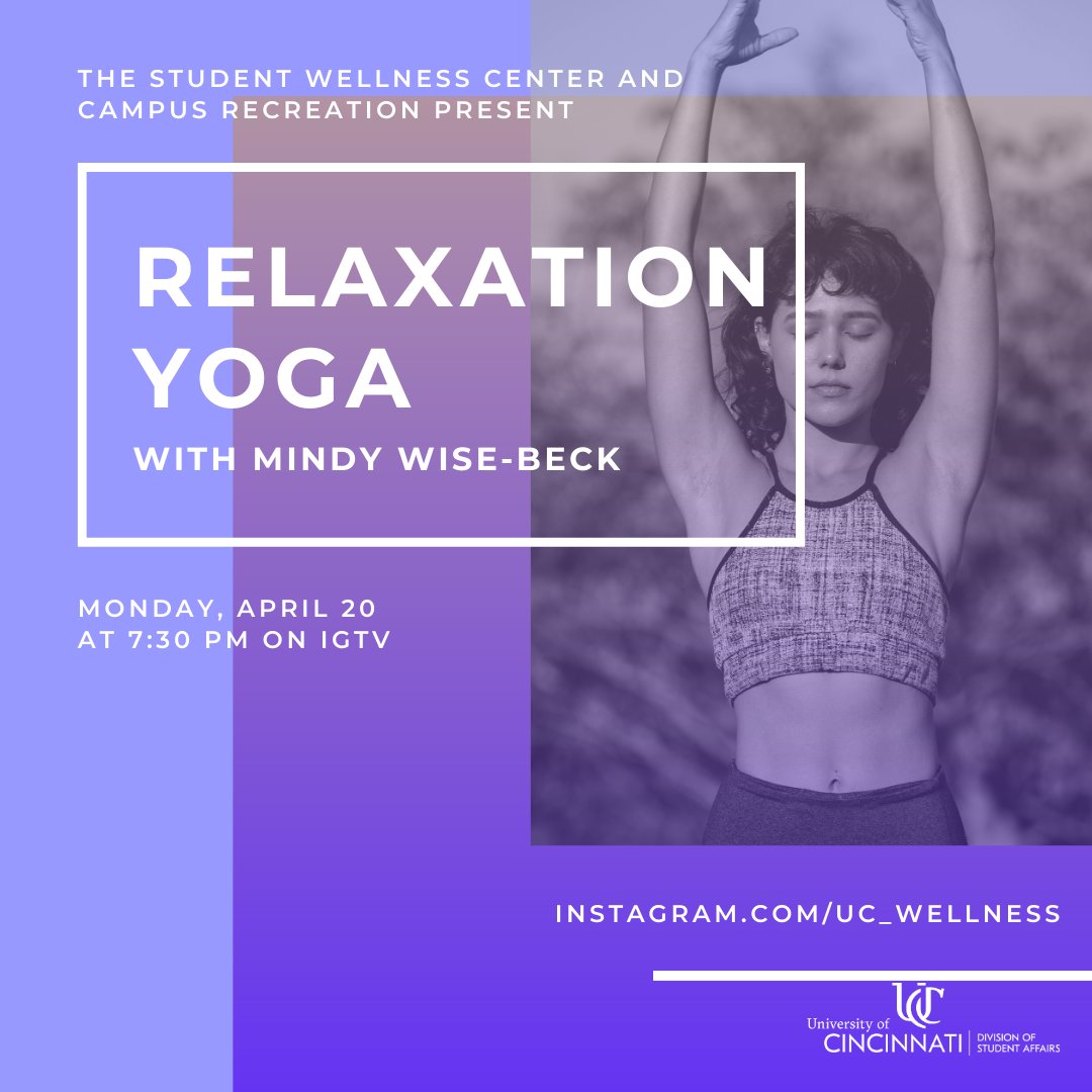 Looking for a way to relax tonight?  The CRC and Student Wellness Center are teaming up to host yoga tonight at 7:30pm on Instagram TV!  Check our profile tonight to take a break and relax before finals start!  #SLF2020 <a href="/UCCampusRec/">UC Campus Recreation</a>