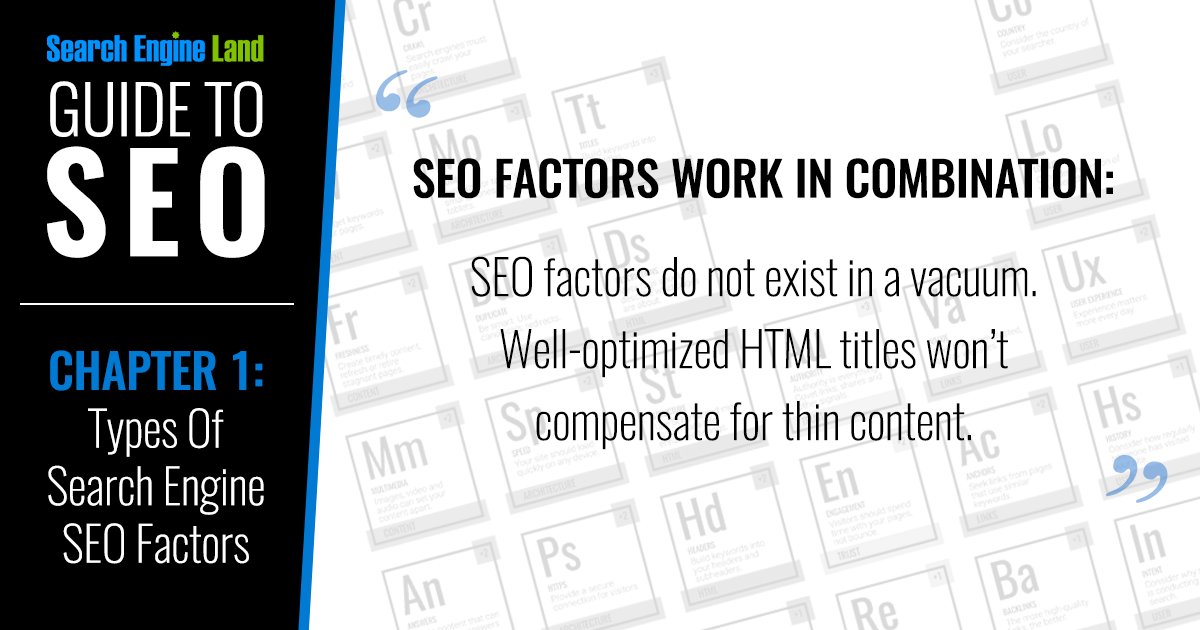 “SEO factors work in combination: SEO factors do not exist in a vacuum. Well-optimized HTML titles won’t compensate for thin content.” Check out the freshly updated 2020 Guide to #SEO from Search Engine Land: selnd.co/g2IGIda #2020SEOguide