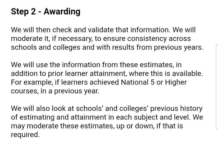 And this will cause huge problems. Leaving aside the basic premise (not trusting teachers) they& #39;re saying that student grades will be changed based on how other students performed in previous years. And for some that will mean failing when their teacher thought they should pass!