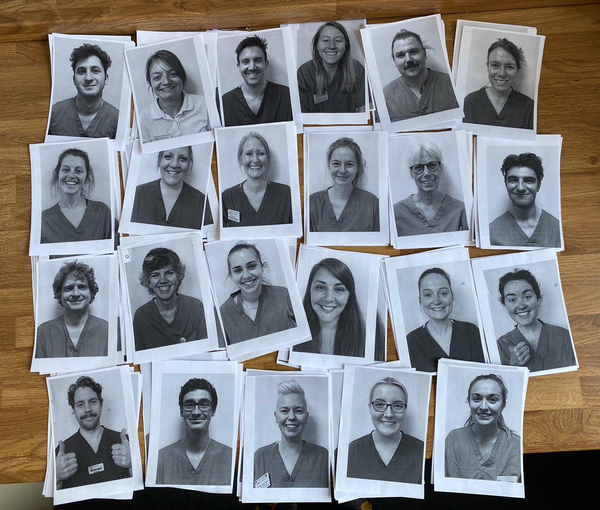 What a bunch of #rehablegends Not quite the whole departments mugshots to help with #humanisinghealthcare in PPE. Well done @CM_RespPhysio for organising . It’s so nice to see all your happy smiling faces and I’m sure patients will feel the same