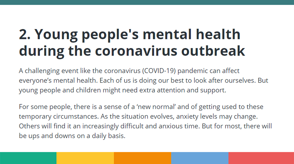 NOSPIreland's tweet photo. In minding younger people's #mentalhealth during the #coronavirus outbreak, it's important to stay calm and manage your own anxieties first. 

Keep talking about what is going on and reassure younger people that it is less common and severe in children.

https://t.co/aqiNTxGYHy https://t.co/urdDsaQcAb