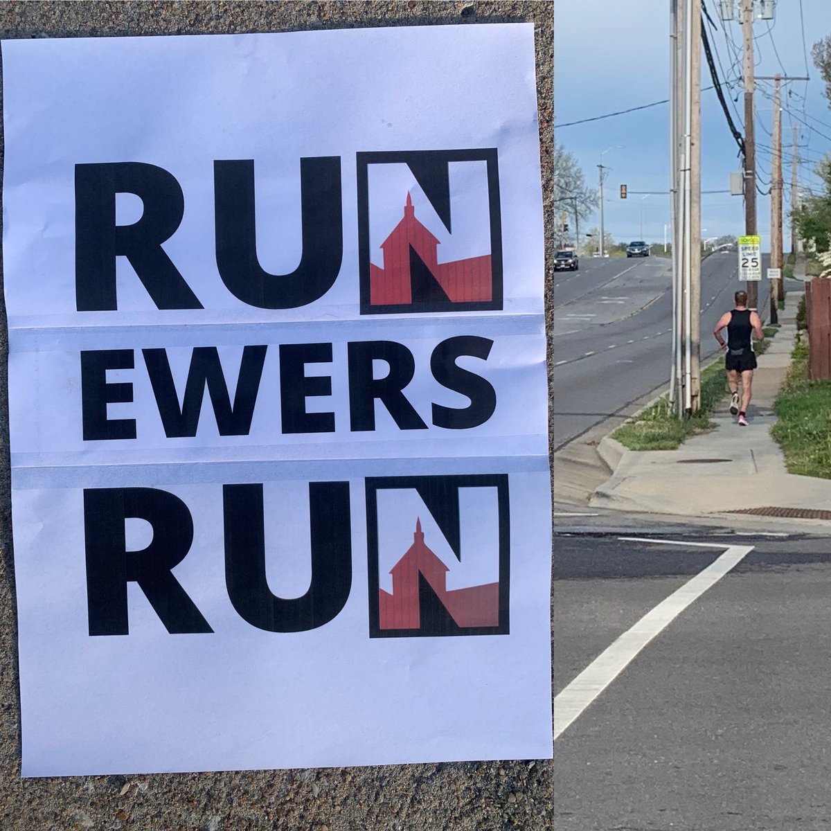 SMNGirlsSwim's tweet photo. Mr. Ewers was supposed to run the Boston Marathon today. It was canceled due to Covid-19, but that didn't stop him from doing it anyway!  You the man Mr. Ewers! #DewersDoesBoston2020 https://t.co/JySNdkcKJX