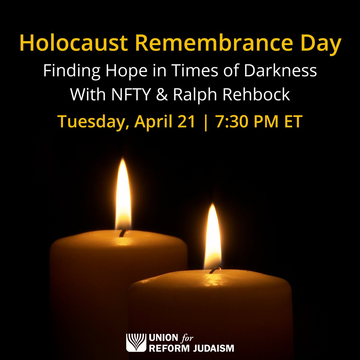 Tomorrow night at 7:30pm ET on facebook.com/officialNFTY, come together with NFTY and the Reform Movement as we commemorate Yom HaShoah, Holocaust Remembrance Day. (1/2)