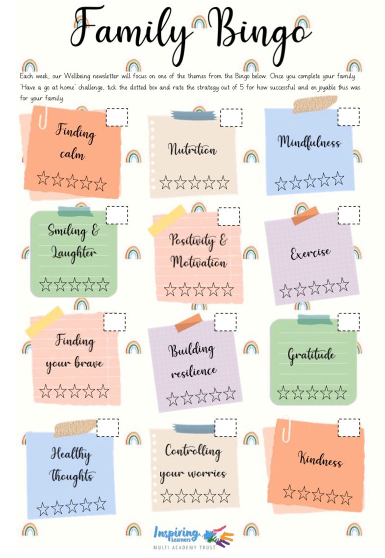 TyntesfieldLC's tweet photo. I am so excited about our wellbeing newsletter which has launched today. Have a read, give the challenge a try and let us know how you get on. 🌈 We can’t wait to hear all about it! 🌈 #TPSlifeskills @inspirelearnMAT https://t.co/OUjRvtxT0L