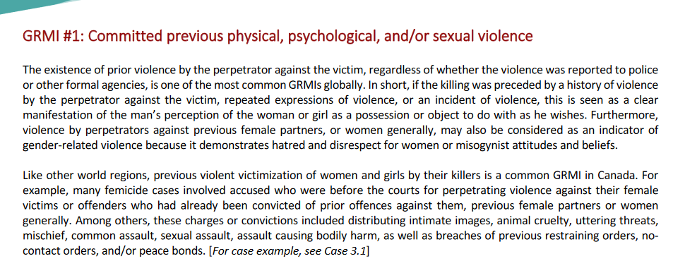 From  @CAN_Femicide's 2019 report, some of the gender-related motives and indicators of femincide.