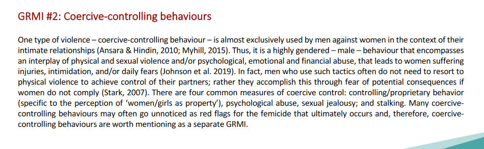 From  @CAN_Femicide's 2019 report, some of the gender-related motives and indicators of femincide.
