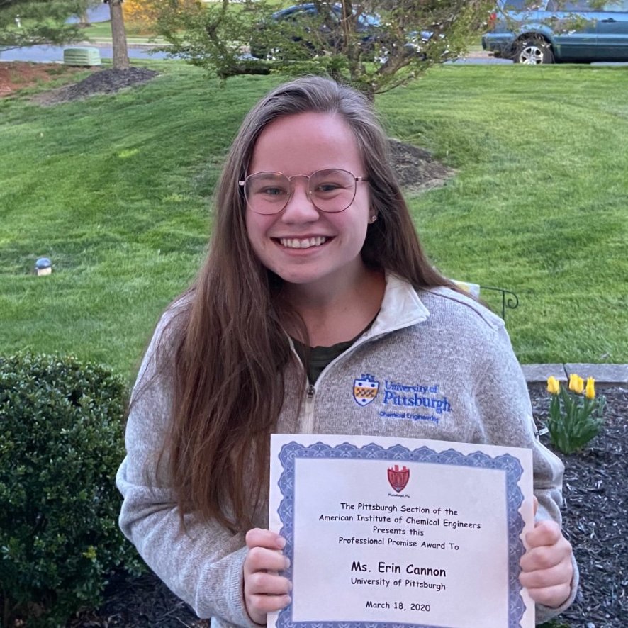 BaylesTaryn's tweet photo. So proud of Ms. Erin Cannon @erincanno recipient of the #AIChE Promise Award! @PittEngineering @ChemePitt @PittChemEugrad @PittAIChE @AichePittsburgh @ChEnected #itsgoodtobecheme https://t.co/AFjqGXrM6x
