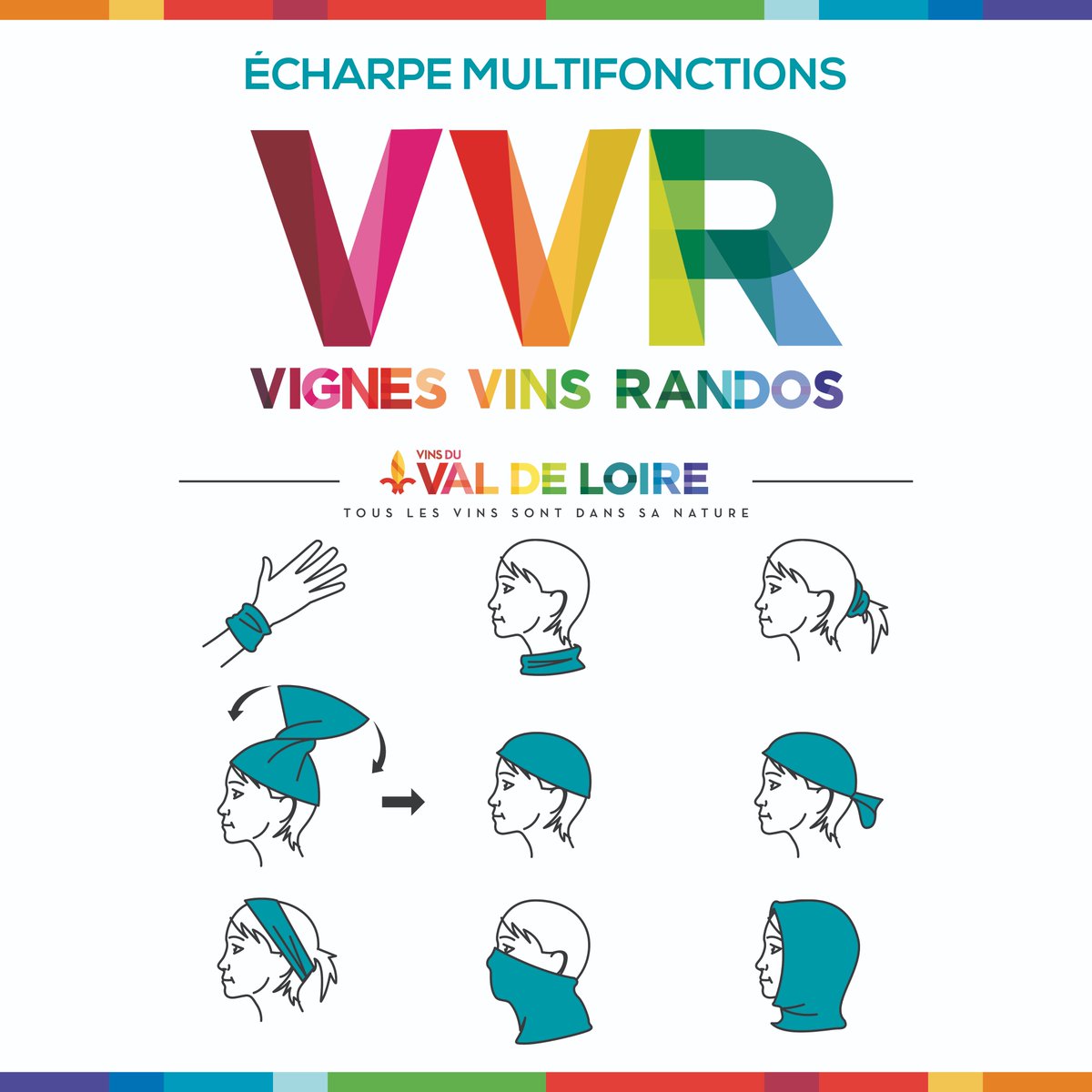 vvrvaldeloire's tweet photo. Nous avons une communauté en or ! 🥰 Voici la suggestion de @ catherineperrot , une abonnée Instagram, qui utilise l'écharpe multifonction #VVR19 pour s'en servir de masque de protection provisoire !😷(⚠️ Pensez à bien le laver après chaque utilisation.) #RestonschezNous #VVR https://t.co/LebDVWNoVp