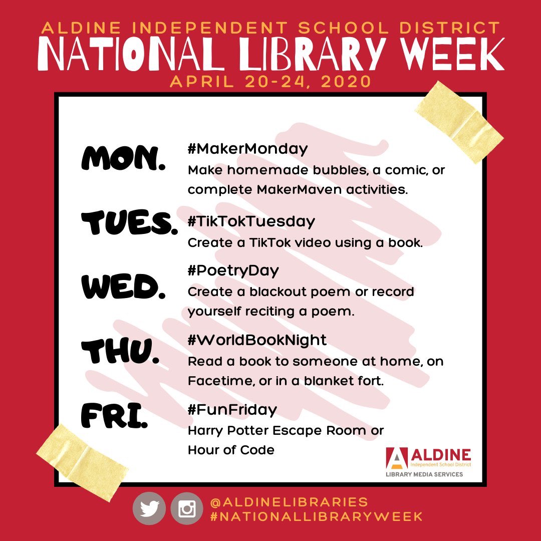 GranthamLMC's tweet image. Let’s have some fun to celebrate National Library Week!!!#NationalLibraryWeek #AISDNationalLibraryWeek #aldineathome @Grantham_AISD @aldinelibraries