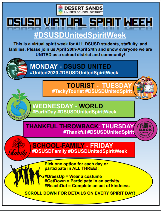 B_Btr_2day_wMrK's tweet photo. Reminder Aztecs, Aztec fans and Aztec Families (and the whole valley really) - The @DesertSandsUSD United Spirit Week begins TODAY!!! Have some fun and participate with your quarantine group!!! #DSUSDUnitedSpiritWeek #PDAllin https://t.co/eJD832sKAN
