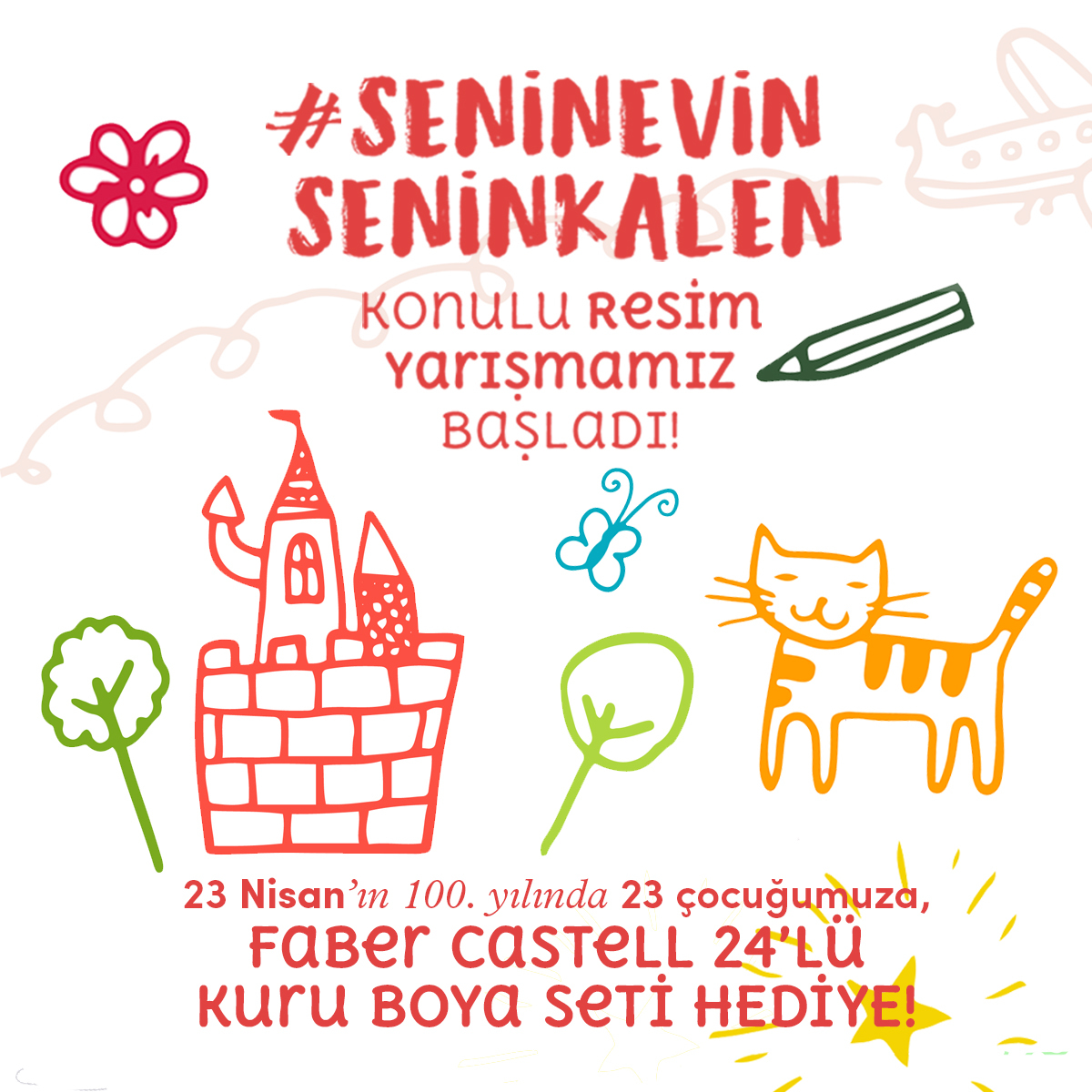 Çocuklarımızın çizdiği #SeninEvinSeninKalen konulu resimlerini hashtag’imiz ile paylaşın, Faber Castell 24’lü Kuru Boya setini kazanma şansı yakalayın!🎁 Kazanmak için çocuklarınızın çizdiği resimleri <a href="/Kale_Banyo/">Kale Banyo #İyiBakDünyana🌎</a> hesabını etiketleyerek ve #SeninEvinSeninKalen etiketiyle paylaşın.