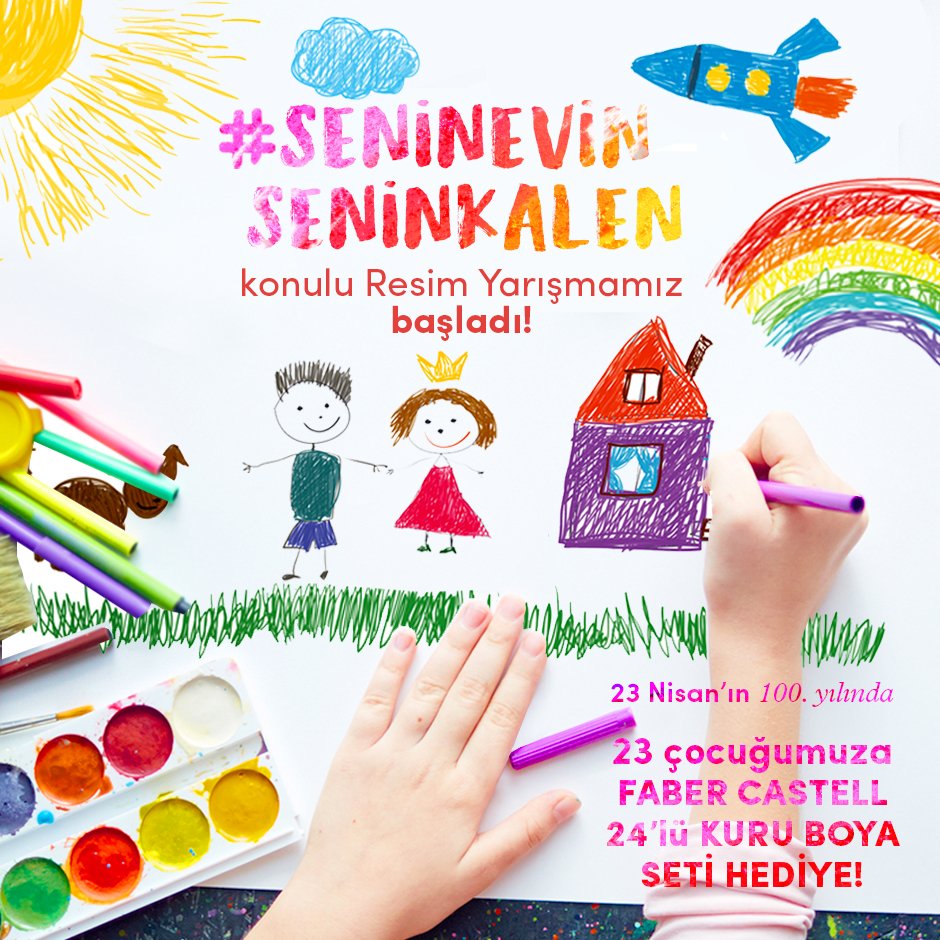 Çocuklarımızın çizdiği #SeninEvinSeninKalen konulu resimlerini hashtag'i ile paylaşın, Faber Castell 24’lü Kuru Boya seti kazanma şansı yakalayın!🎁 Kazanmak için çocuklarınızın çizdiği resimleri <a href="/CanakkaleSrmk/">Çanakkale Seramik #İyiBakDünyana🌎</a>  hesabını etiketleyerek ve #SeninEvinSeninKalen etiketiyle paylaşın.