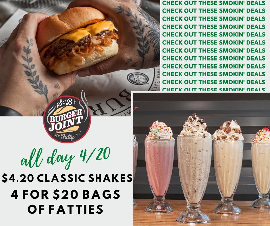 SBBurgerjoint's tweet photo. Monday Munchies?
Check out these...
S M O K I N’ D E A L S 🔥🍔
#hitthejoint #curbside #mondaymunchies https://t.co/gm1fYig3kR