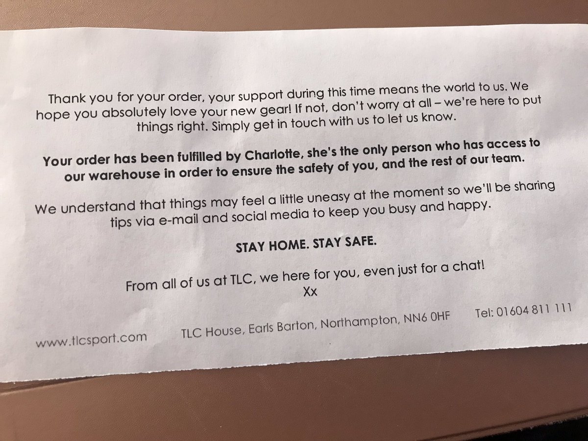 <a href="/TLCSport/">TLC Sport</a> received my lovely items from you today and my daughter and I are thrilled. But just as lovely as the contents was the delightful enclosed message which was so appreciated by us both so much ❤️