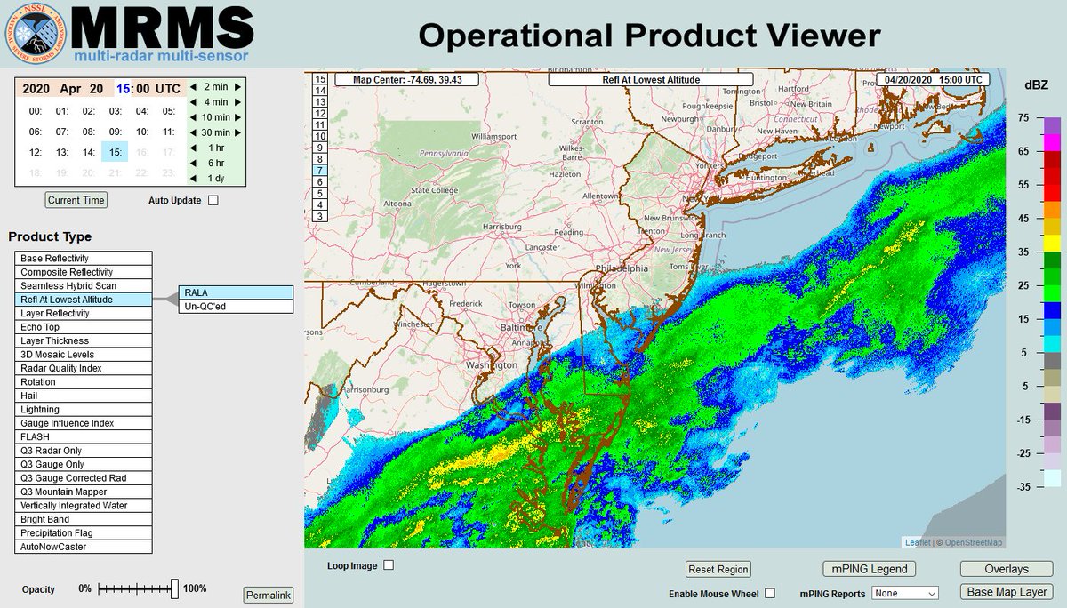 NWS_MountHolly's tweet photo. While KDIX is down for the next 2 weeks for the upgrade, you can use surrounding radars and regional views on the NWS website. You can also use MRMS data on this website:https://t.co/7NUgLEoik6 Here is the reflectivity at the lowest elevation as of 11 am. #PAWX #NJWX #DEWX #MDWX https://t.co/g3Qc5OLXHd