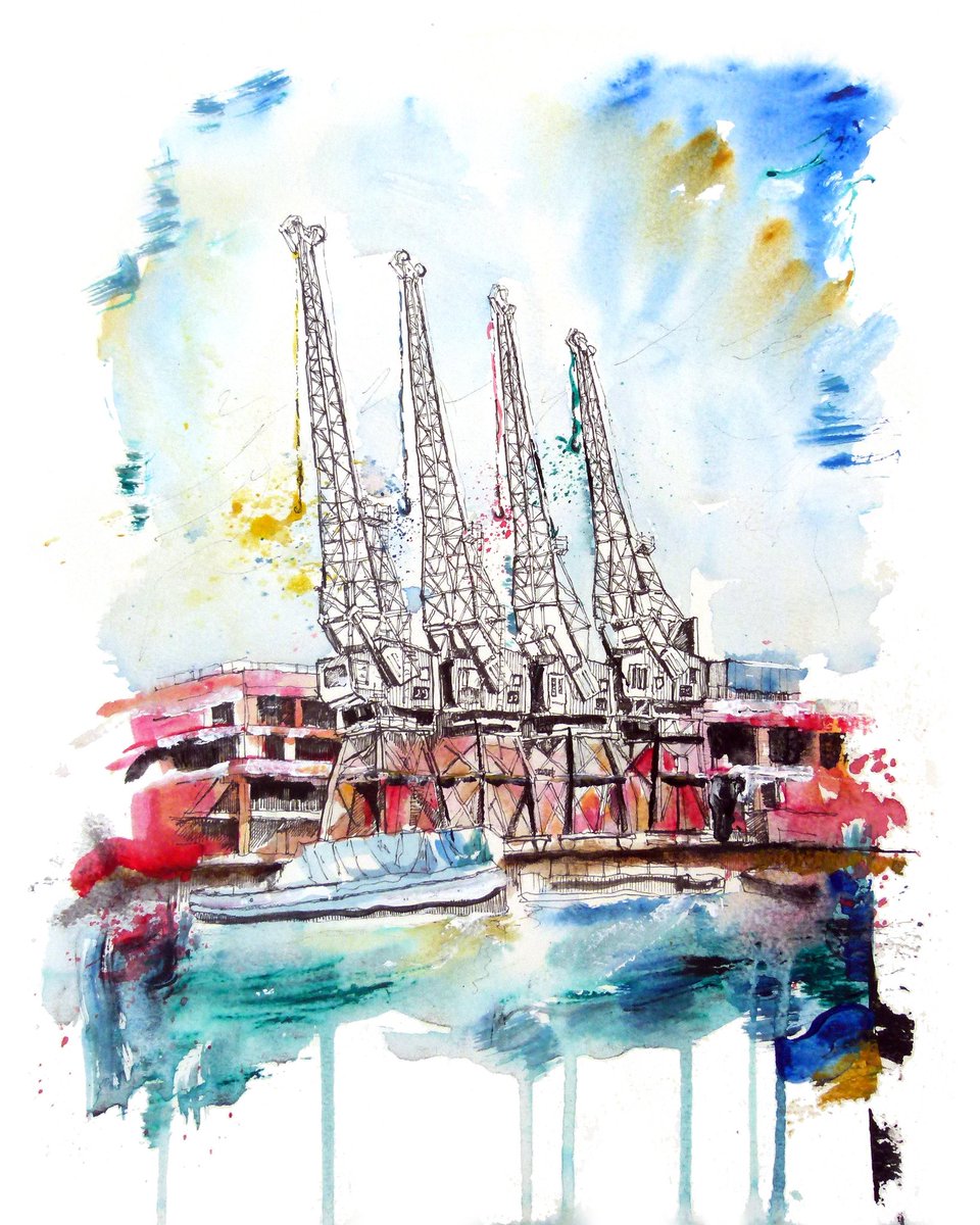 Cranes I // Pen and Wash on Paper // approx. 40 x 30cm // £175 (plus p&amp;p) DM or comment below if interested!

#art #newart #artist #painting #paint #colour #landscape #drawing #pen #watercolour #penandwash #urbanexpressionism #contemporaryart #artistsupportpledge #buyart #bristol