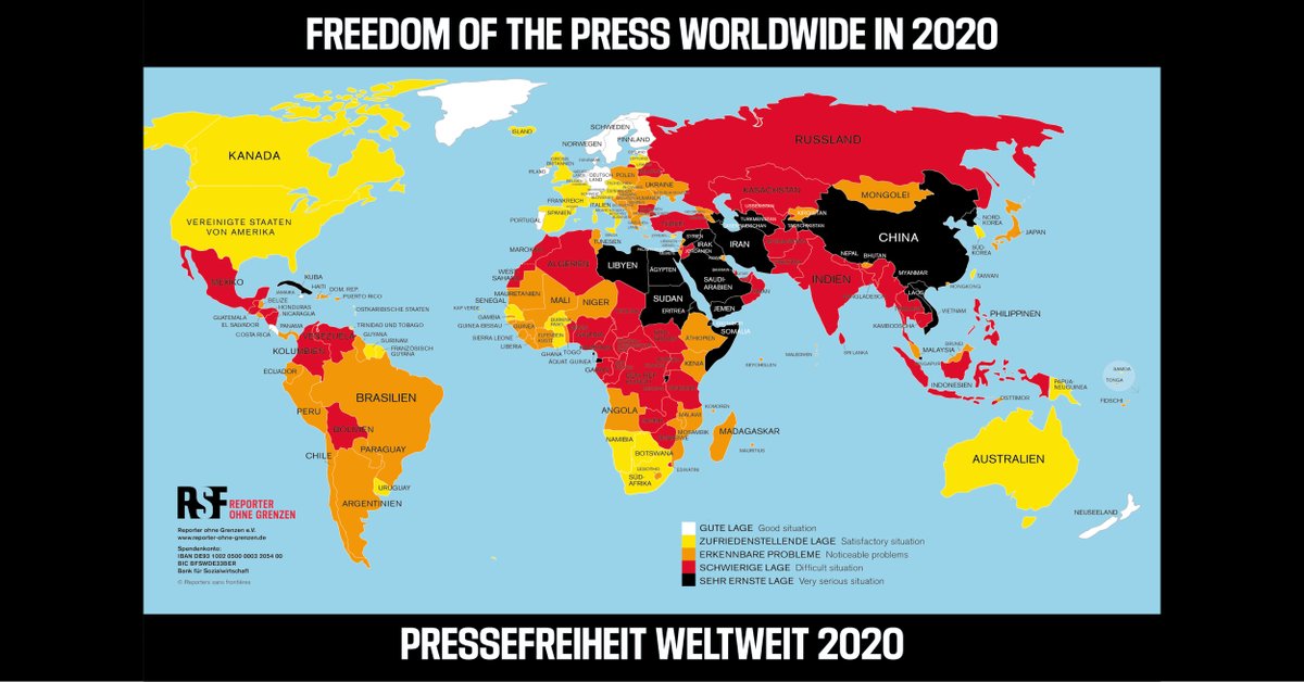Heute erscheint die neue #RanglistederPressefreiheit 2020! Alle Entwicklungen und Zahlen unter

reporter-ohne-grenzen.de/rangliste