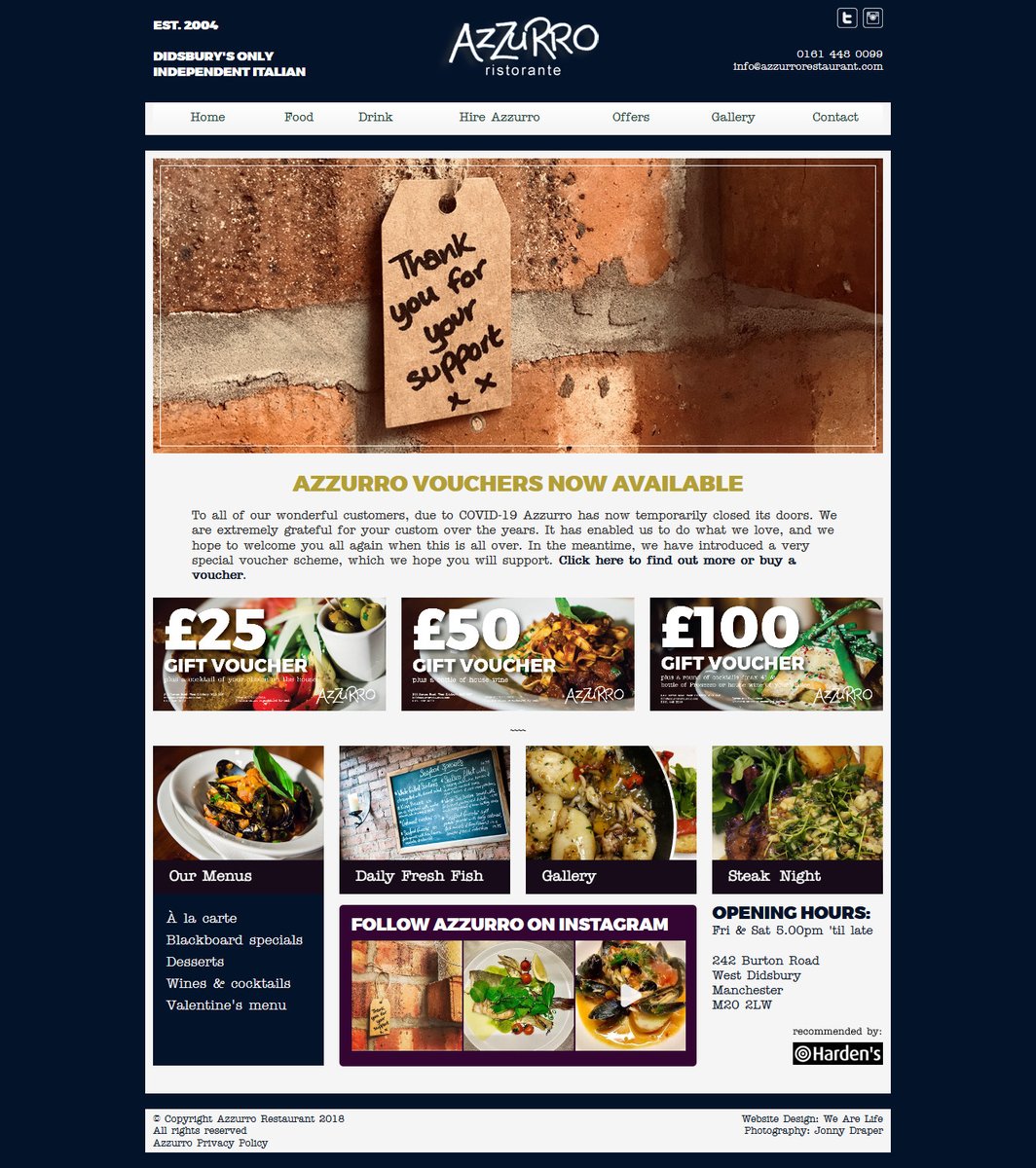 didsburylife's tweet photo. Did you know that if you purchase #vouchers for @azzurrodidsbury, you don't just get a voucher? Check out the website and take a closer look. For everyone who makes a purchase, there's a little thank you from W #Didsbury's independent #Italian restaurant.
https://t.co/xMKrauRMyc https://t.co/K23mS3twJ8
