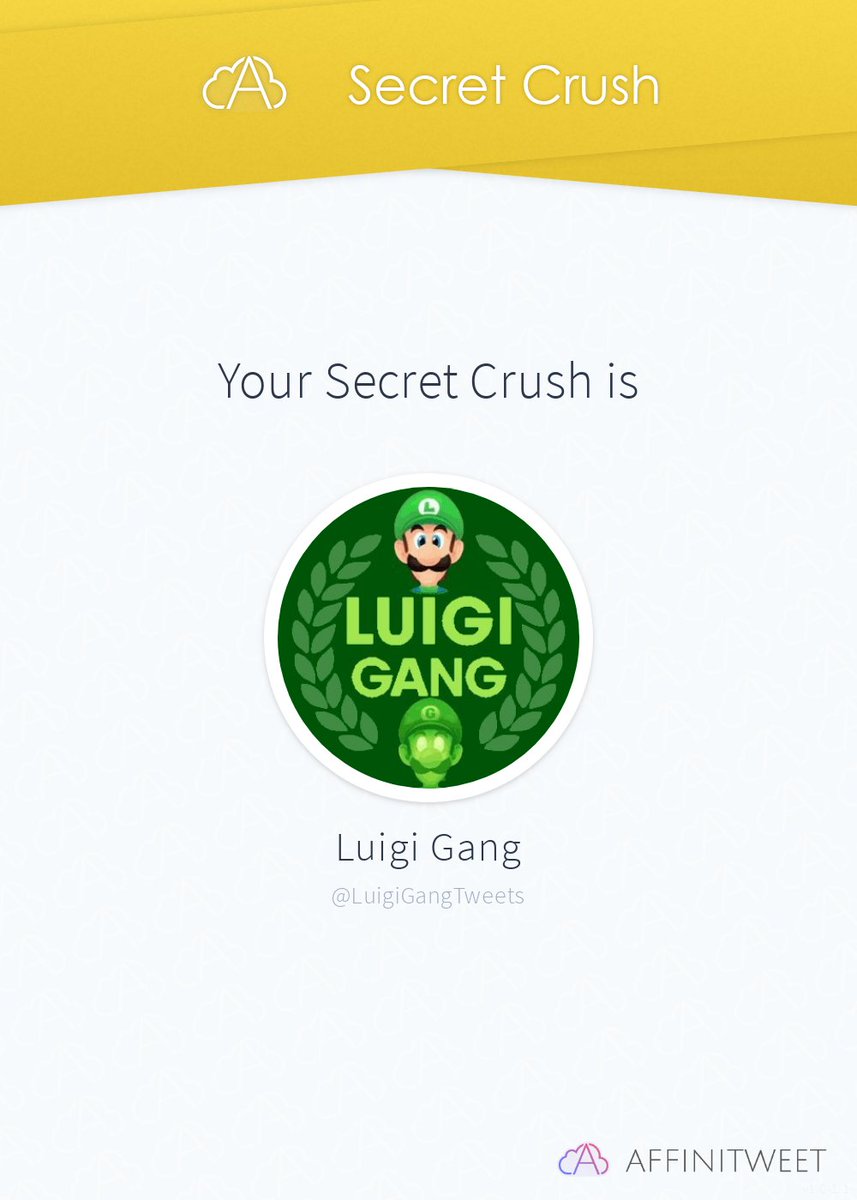 #Affinitweet Secret Crush
LuigiGangTweets secretly loves me! 😳
Who loves you in secret?
via affinitweet.com/secret-crush