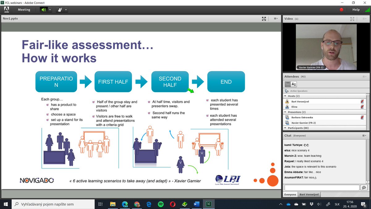 lohynova's tweet photo. Xavier Garnier @XG_lp2i presenting great ideas of "Knowledge Market" and "Fair-like Assessment" during webinar on #activelearning & launch of #Novigado project #FCLtalks https://t.co/9cBvUsoFko