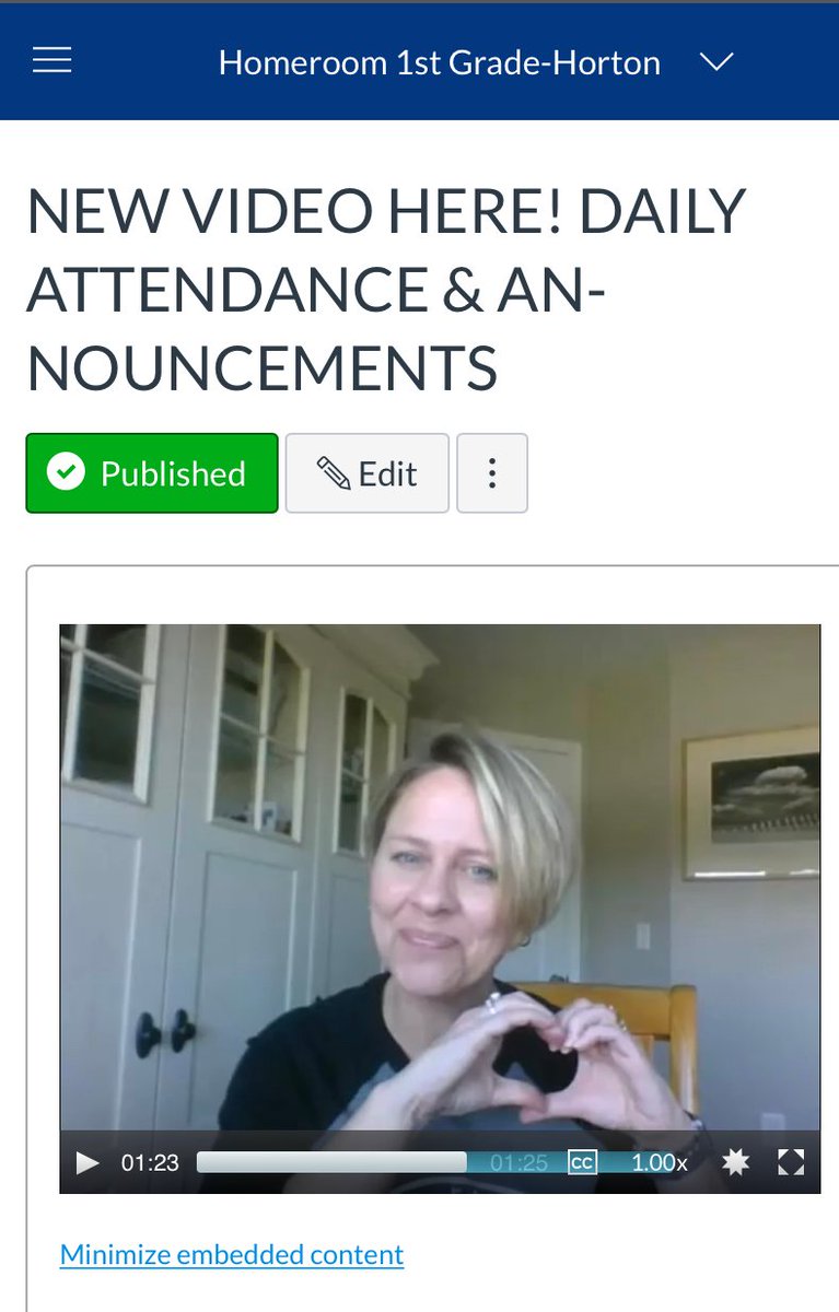 LCSCedtech's tweet photo. Grade 1, Mrs. H, not only provides students with online textbook/immediate feedback assignments &amp; live weekly Zoom, but also provides an overview posted as a Canvas Media recording.  Way to keep your students connected &amp; utilize great tools! #lcscedtech @LC_School_Corp @CanvasLMS https://t.co/7gQp1nEl3B