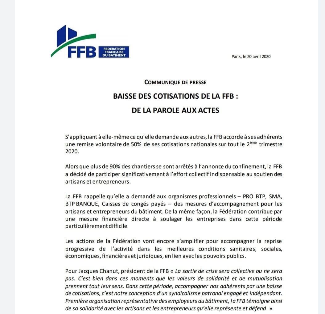 La FFB baisse ses cotisations et met en oeuvre ses valeurs écoute, accompagnement solidarité. de la parole aux actes, une conception d'un syndicalisme patronal engagé et responsable.