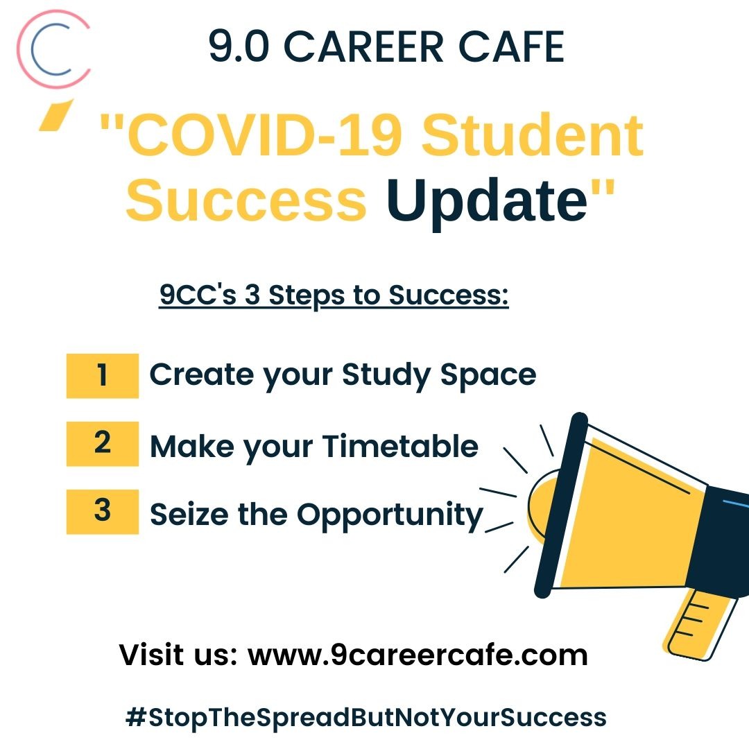 9CareerCafe's tweet photo. #students #success #covid19update
#9CC's 3 Steps to Success:
Despite the fact that #exams #boards #competitive #recruitment #schools #college, have been #postponed, we need to focus on the key #successtip.
We at 9CC are here to guide you!
#StopTheSpreadButNotYourSuccess https://t.co/g43RBzINqt