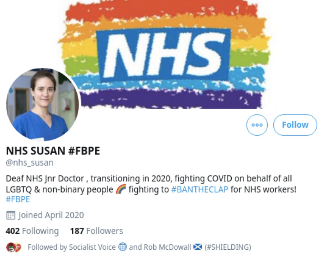 And to be honest this profile - the  #FBPE tag, the trans reference, "fighting COVID on behalf of all LGBTQ & non-binary people" - just screams unsophisticated sub-Titania McGrath style troll, not government disinformation op