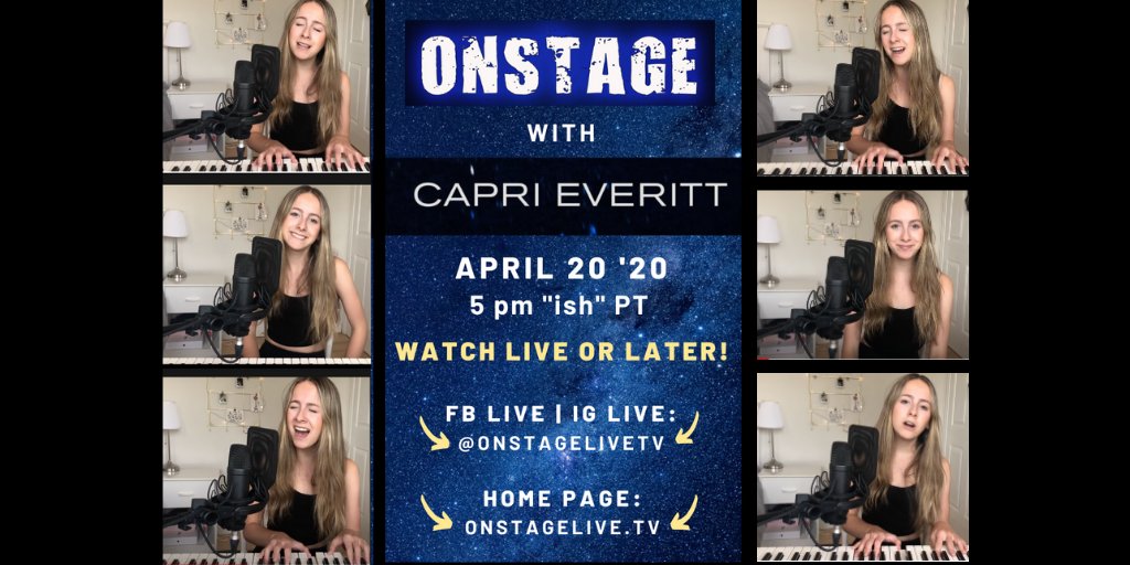 onstagelivetv's tweet photo. 2/2 TODAY (April 20th) @capri_everitt chats w/
@FionaForbes + sings a few originals from home! Watch at 5 p PT on #FBLive https://t.co/vEMiAiyAUX or https://t.co/aXoMKSGBfJ. #CapriEveritt #AroundTheWorldIn80Anthems @ChambersPlan_BC @musicheals_ca @HubcastMedia https://t.co/LqqHaBOmXT
