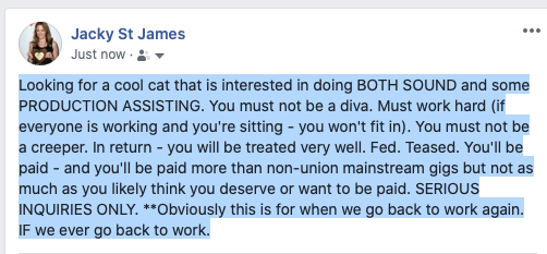 Looking for a SOUND and PA person (as in ONE PERSON doing BOTH jobs because - 1). it's porn 2). it's<a href="/tag/bellesahouse"class="tags"><span>#bellesahouse</span></a>