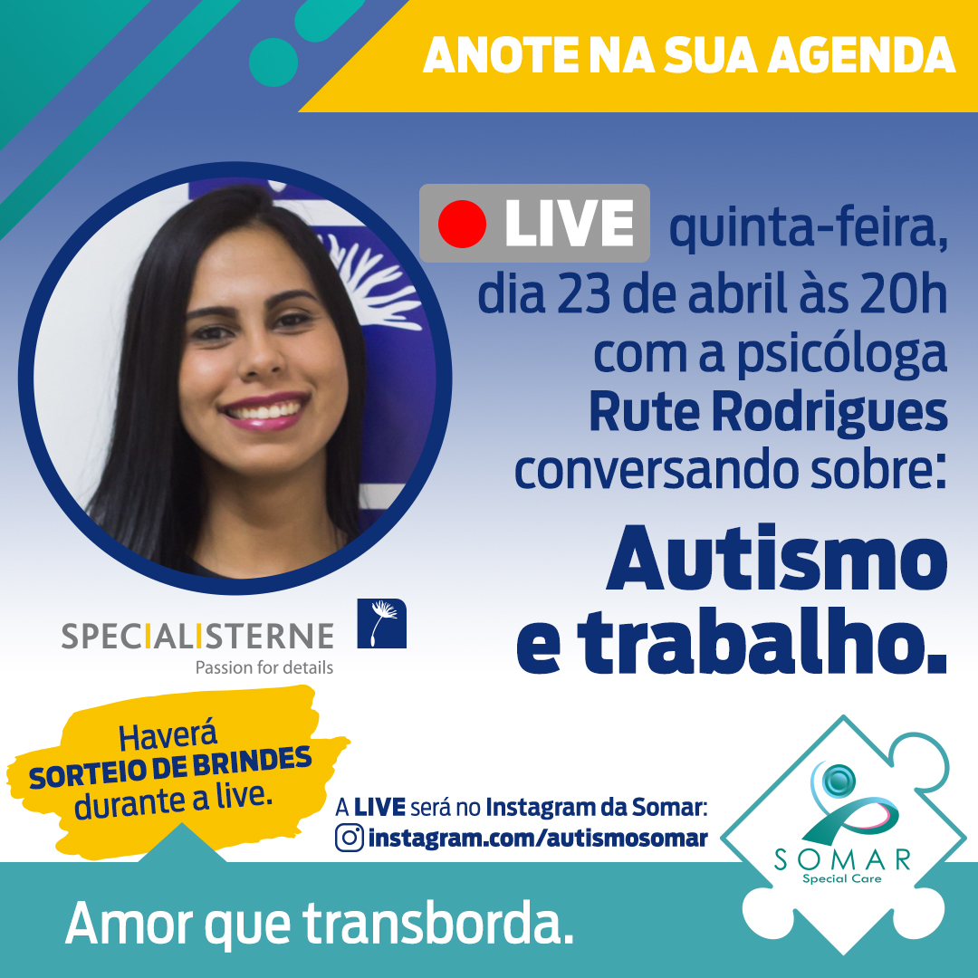 AutismoSomar's tweet photo. Quinta-feira, dia 23/04 às 20h, faremos uma LIVE com a psicóloga RUTE RODRIGUES, conversando sobre: AUTISMO E TRABALHO. A LIVE será no Instagram: https://t.co/ae4UFjmGa1
🔔 NÃO PERÇA! HAVERÁ SORTEIO DE BRINDES DURANTE A LIVE.
#Autismo https://t.co/a0IoXPNgk8