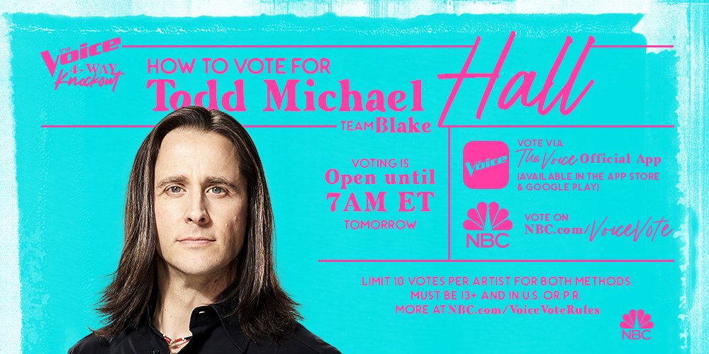 It’s voting time! ⌚️

Vote for <a href="/ToddMichaelHall/">Todd Michael Hall</a> now: thevoice.app.link/DownloadS18