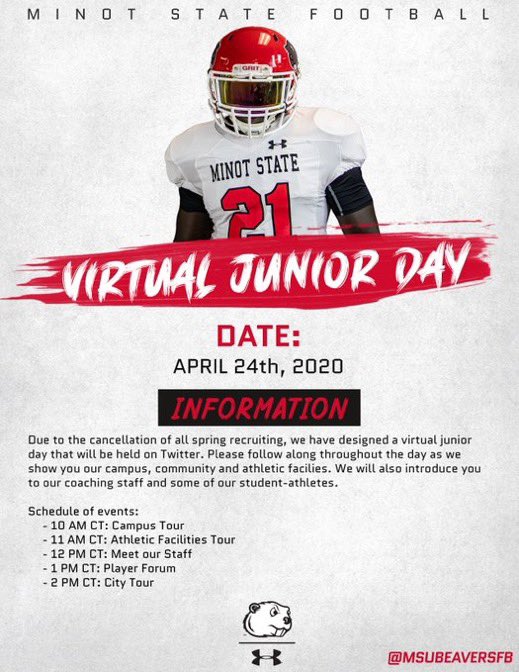 Thank you <a href="/_CoachKing/">Edward King</a> <a href="/MSUBeaversFB/">Minot State Football</a> for the virtual junior day invite!