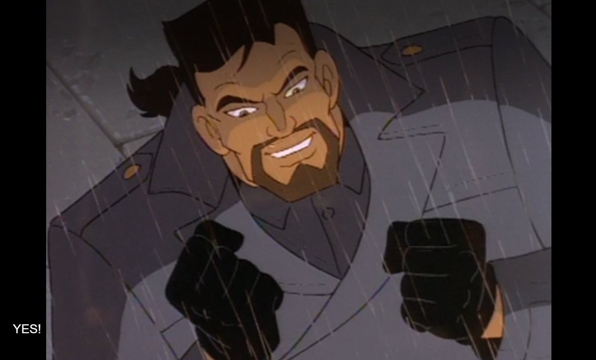 So if you showed me this screenshot and told me this was Xanatos the now-archetypal mastermind from Gargoyles and asked me to try imitate how I thought the intonation and delivery on the line reading went, I would not have guessed in a million years it's Riker doing a fist pump.