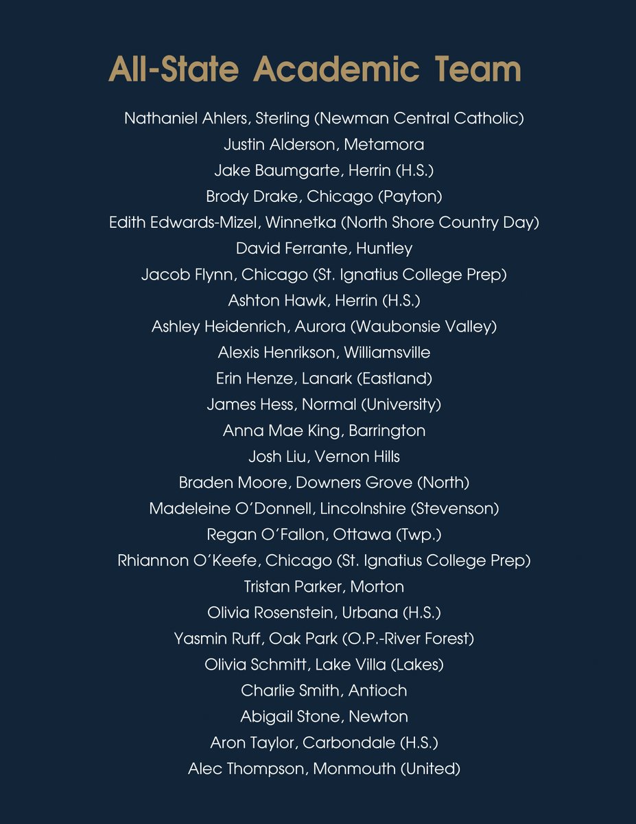IHSA_IL's tweet image. 🎓💪 We would have met tonight to celebrate 2⃣6⃣ of the best &amp;amp; brightest students in Illinois who are active participants in @IHSA_IL sports &amp;amp; activities, as well as leaders in their schools &amp;amp; communities. 

🏅 Congrats &amp;amp; best of luck to the 2020 #IHSA All-State Academic Team!