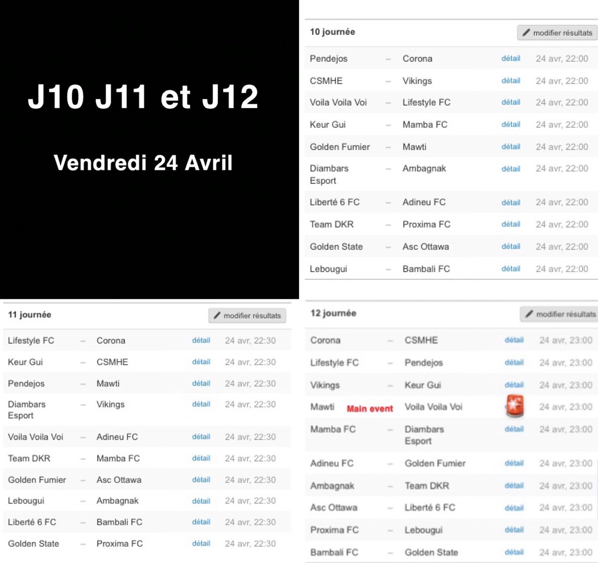 Suite à plusieurs demandes voici le calendrier du vendredi. Gros Main Even à venir 🔥